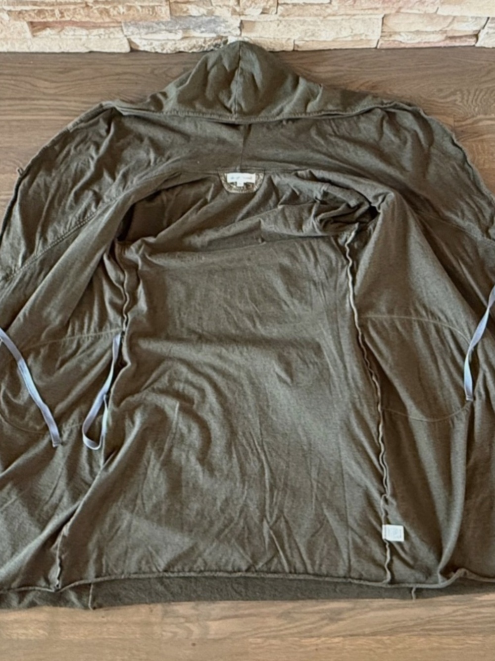 Stewart + Brown Olive Green Organic Cotton Wrap Hooded Coat Size M - Picture 5 of 11